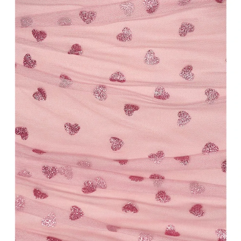 Superdown Fifi Mesh Mini Dress Pink Glitter Heart Print Bodycon Party Sz Medium - Picture 5 of 12